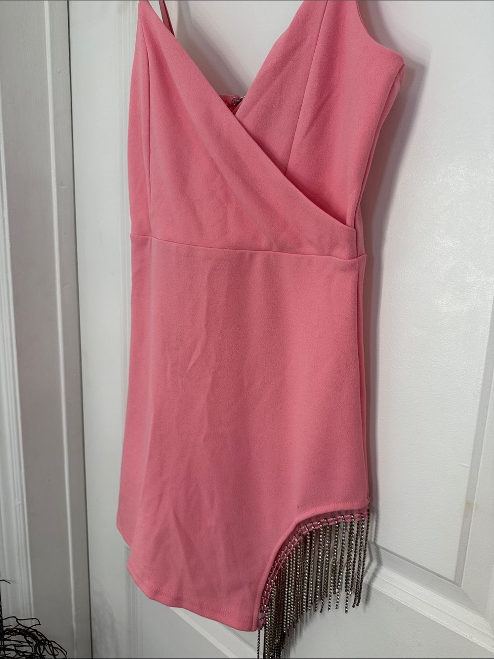 Windsor Pink Rhinestone Fringe Wrap Mini Dress - Picture 5 of 11